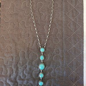 5 STONE TURQUOISE LARIAT NECKLACE STAMPED STERLING WITH NAVAJO ARTIST HALLMARK